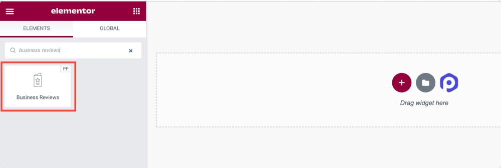 перетащите виджет Powerpack Business Reviews