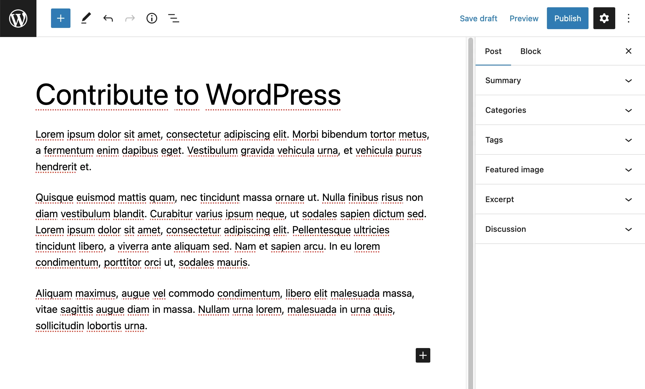 A interface de postagem para um colaborador do WordPress.