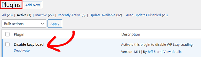 Disable Lazy Load plugin