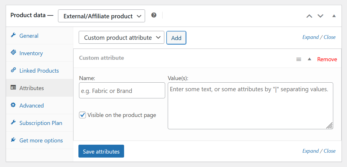 Attribut de variation de produit par défaut de WooCommerce