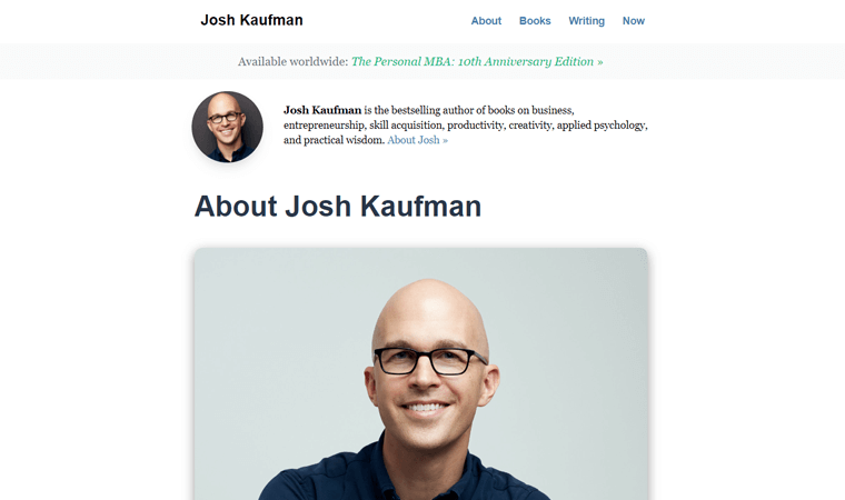 Josh Kaufman - 私についてのページの例