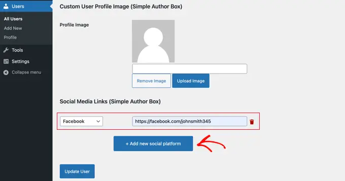 Adding a Facebook Profile Using Author Bio Box