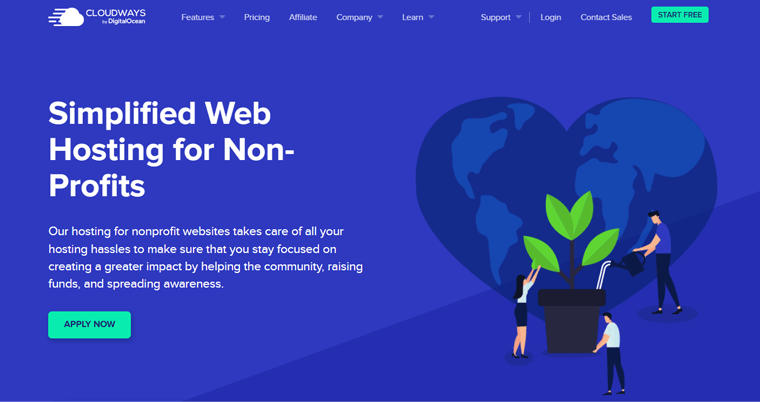 Cloudways Web Hosting Service para organizações sem fins lucrativos