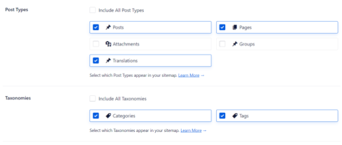 Post Types and Taxonomies boxes