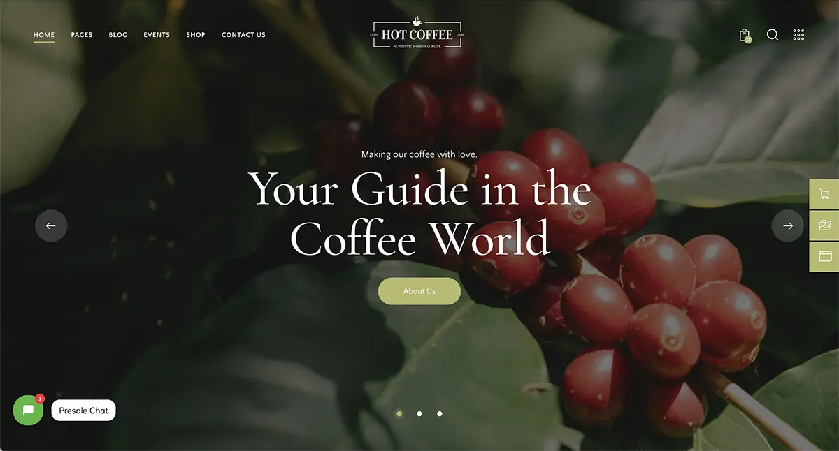 Tema de WordPress de la tienda de té Hot Coffee