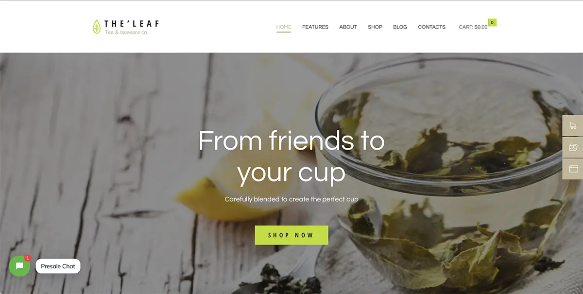 Tema de WordPress de la tienda de té TheLeaf