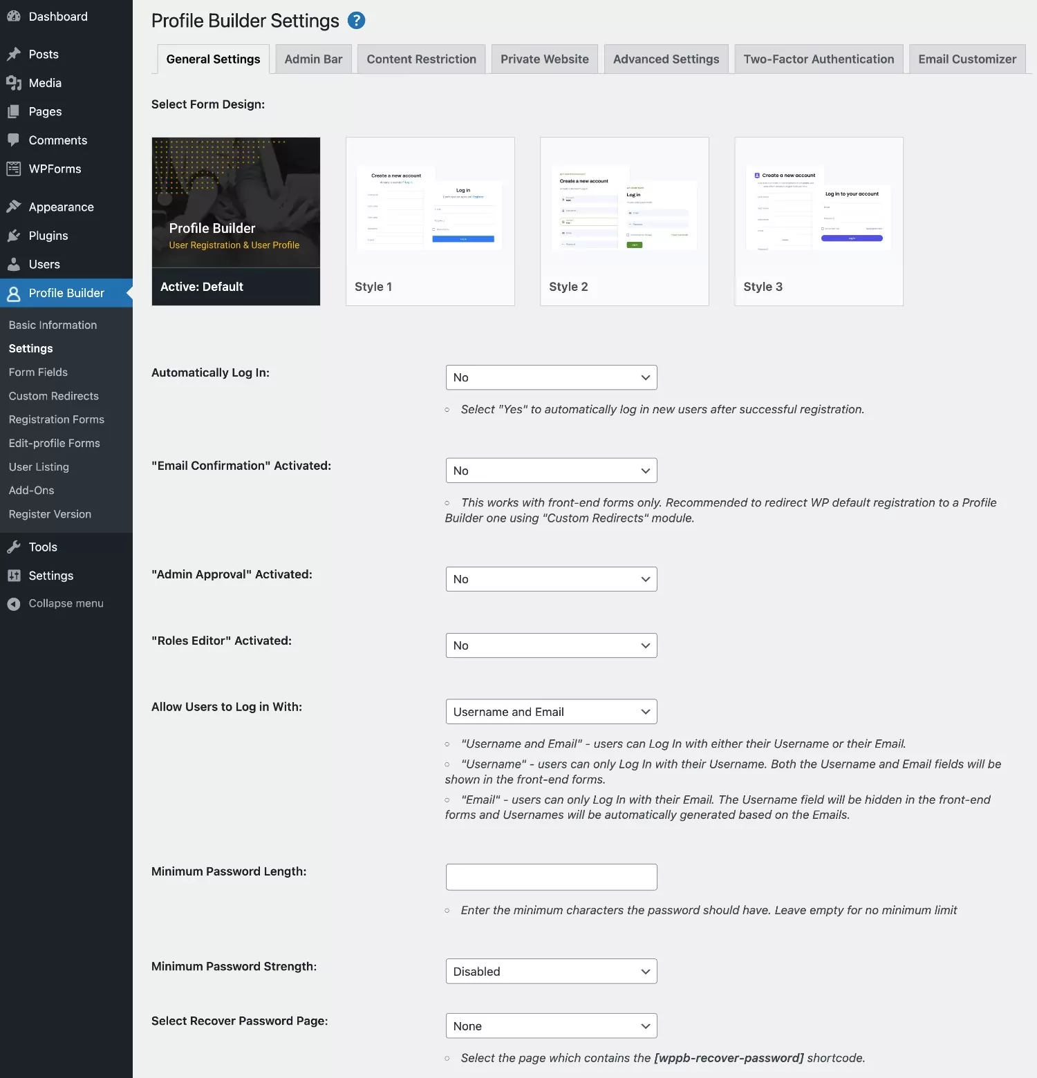 Kullanıcı kaydı için ücretsiz bir WPForms alternatifi olarak Profile Builder seçenekleri
