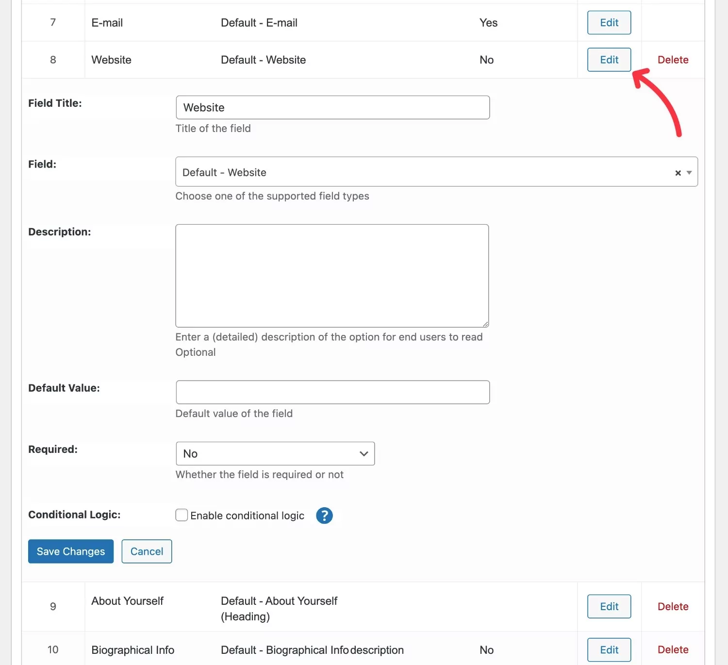 Personalización de campos de registro