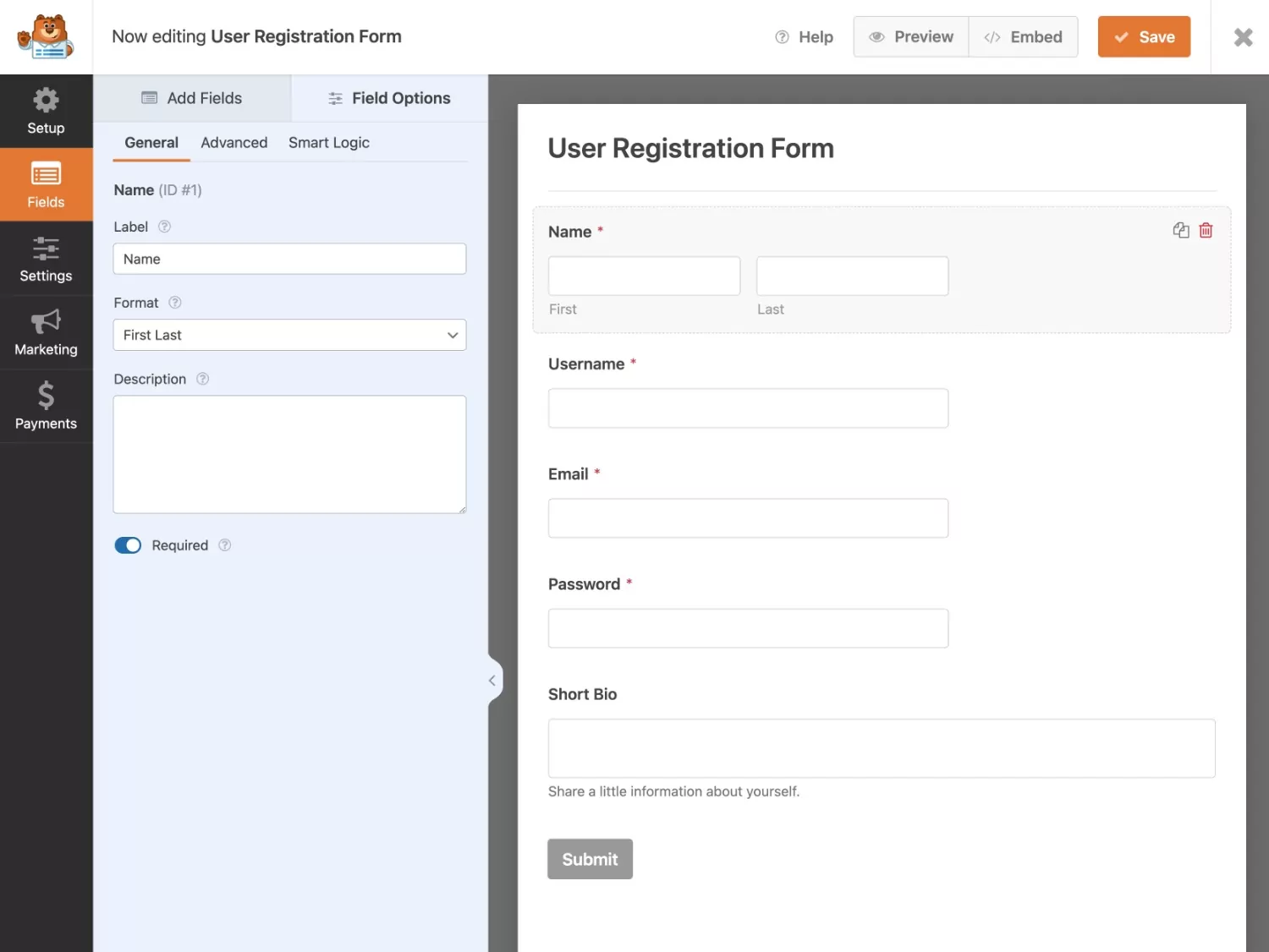 Configuración de campo de WPForms