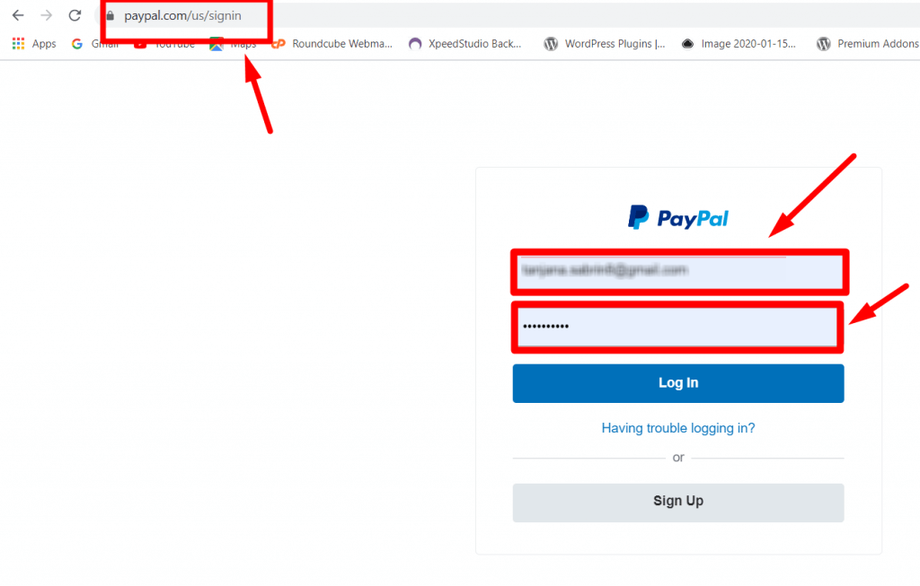 Inicie sesión en la cuenta de PayPal