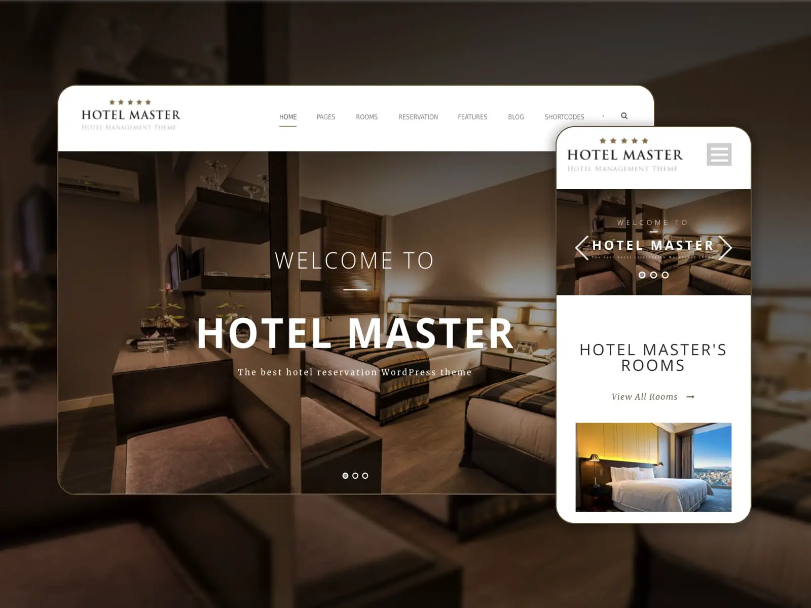 Hotel Master - Capture d'écran de thèmes WordPress pour l'hôtellerie. Page d'accueil.