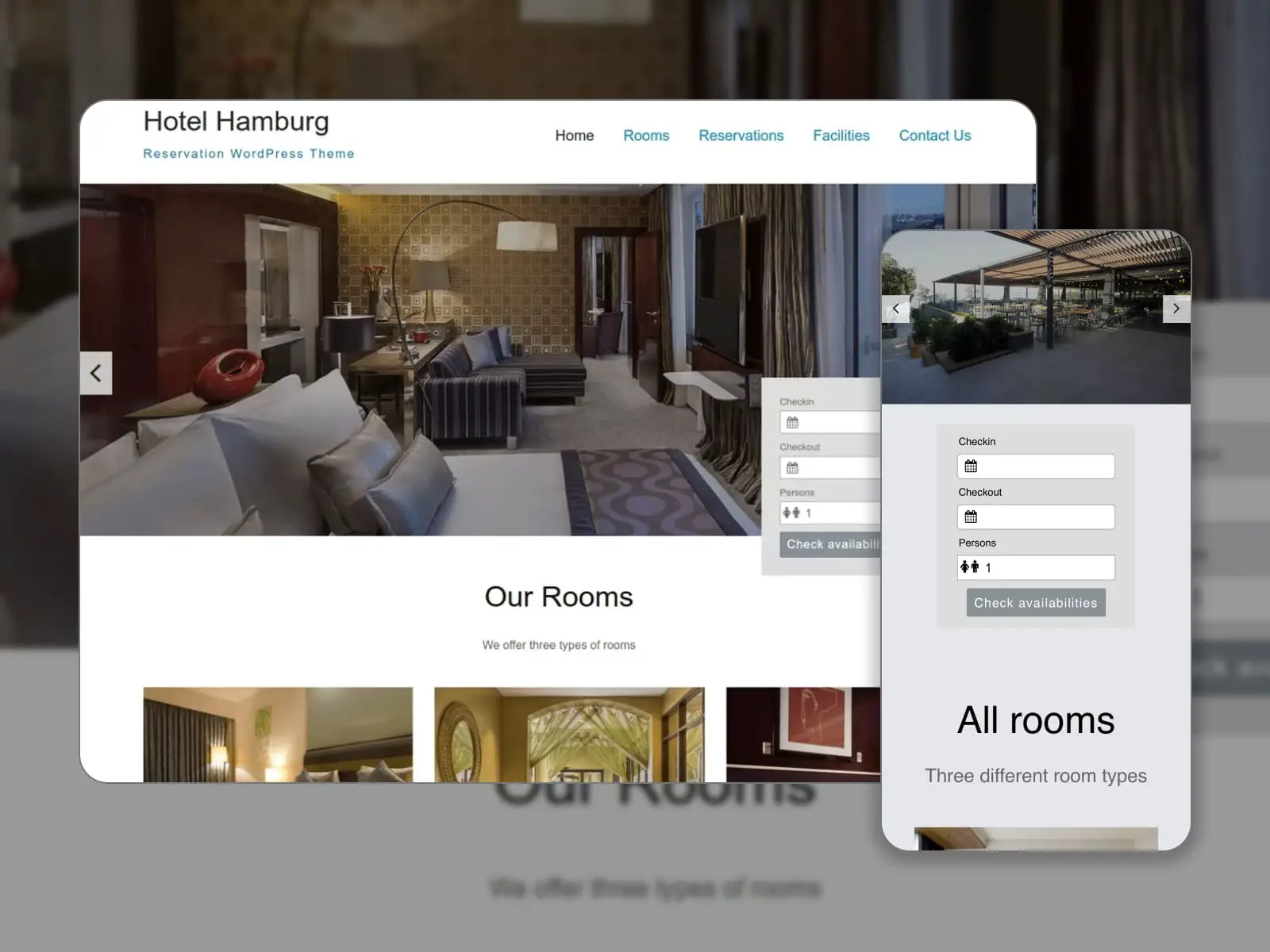 Hotel Hamburg - Screenshot von Elementor-Vorlagen für lokale Hotels. Startseite.