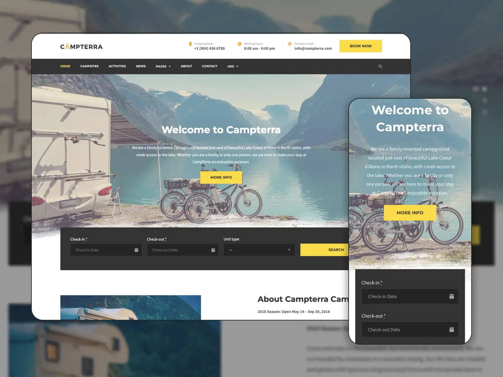 Campterra – Screenshot von WordPress-Themes für Camping-Websites. Startseite.