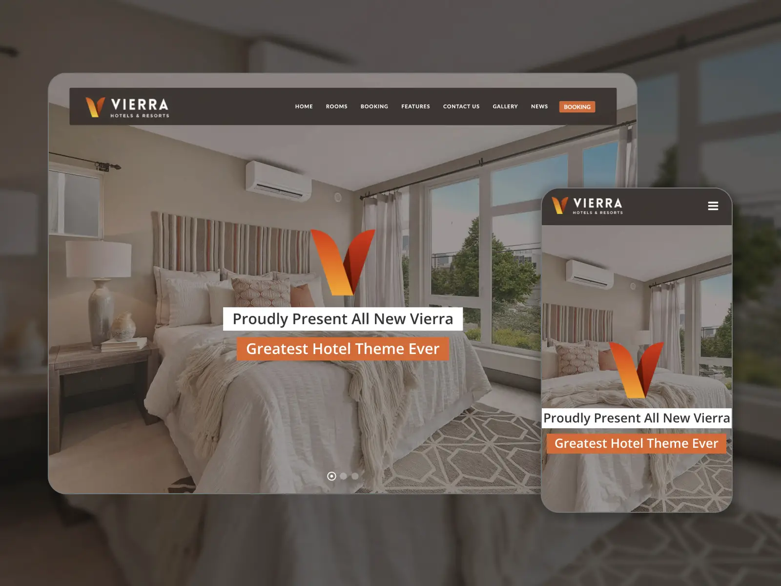 Vierra - Screenshot von WordPress-Themen für Hotels. Startseite.