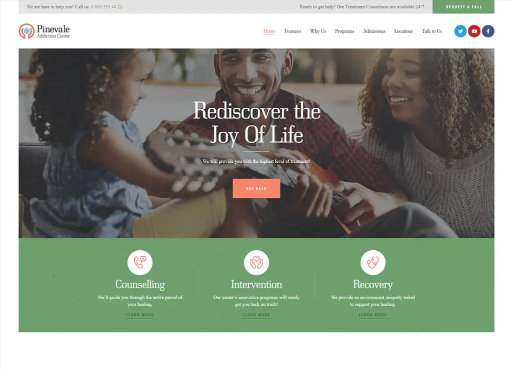 ไพน์เวล | ธีม WordPress การกู้คืนการเสพติดและศูนย์ฟื้นฟูสมรรถภาพ