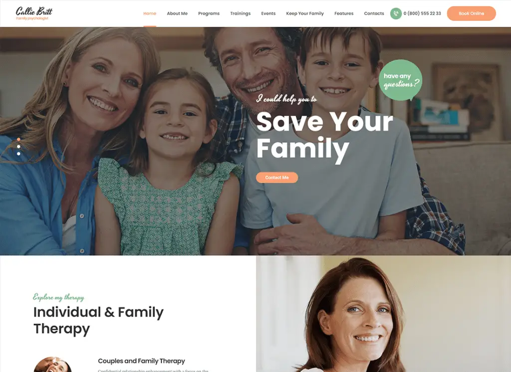 Кэлли Бритт | Тема WordPress для семейного консультирования по психологии