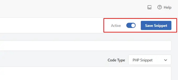 Save and activate code snippet WPCode