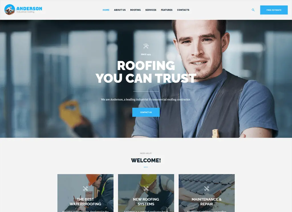 Anderson | Thème WordPress pour la construction de services de toiture industrielle