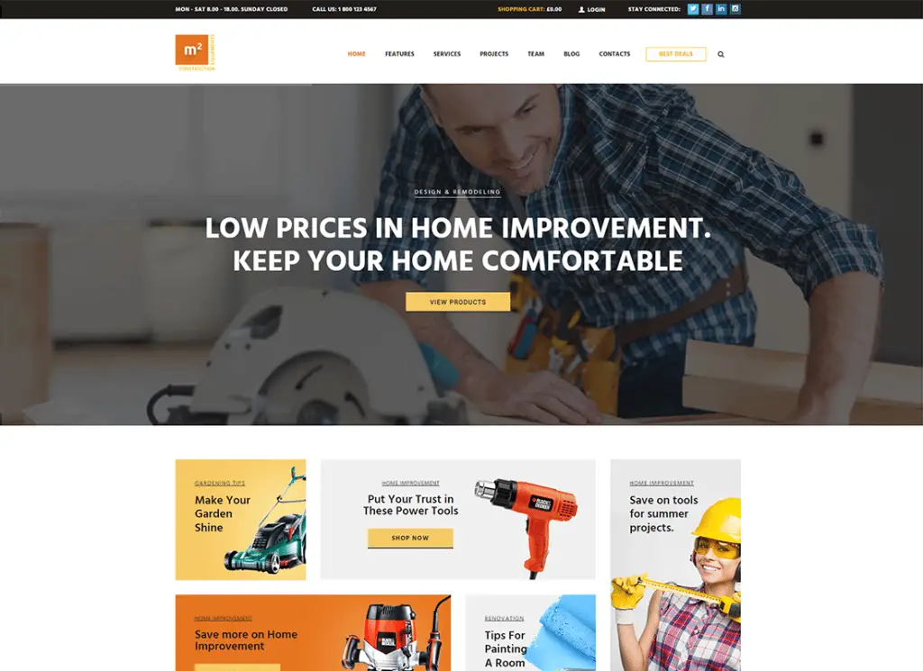 m2 | Baumaschinen und Bauwerkzeuge Store WordPress Theme