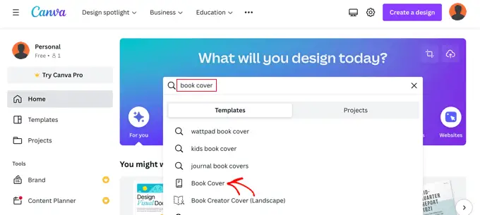 Searching for Book Cover Templates in Canva