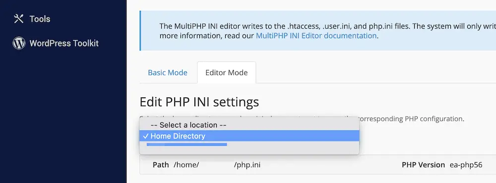 從 cPanel MultiPHP INI 編輯器中選擇一個站點。