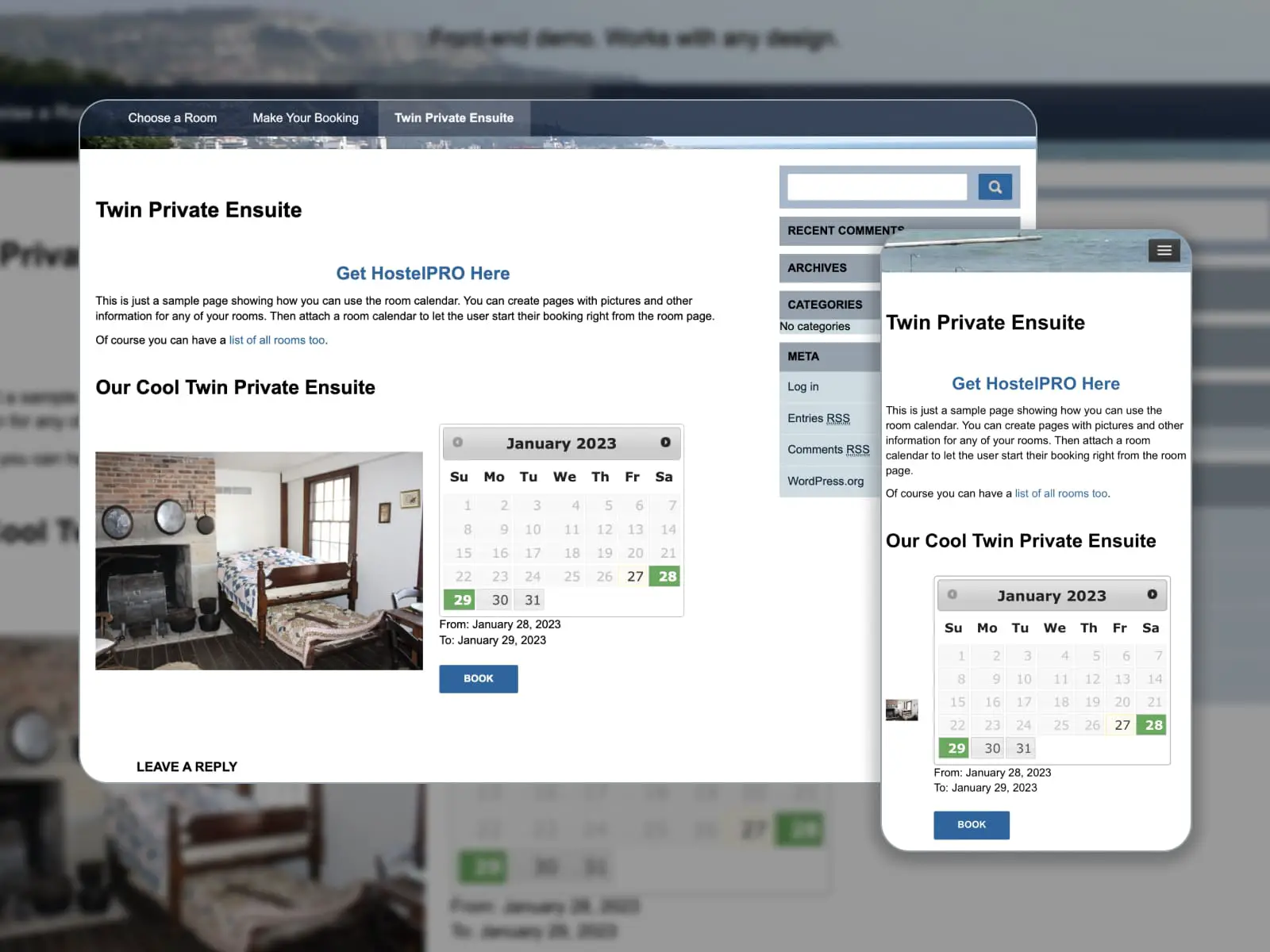 El complemento de reserva Hostel PRO WordPress.