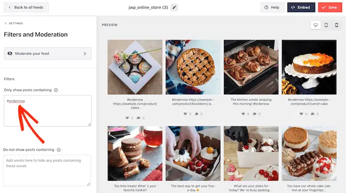 Adding a filter to a shoppable Instagram feed