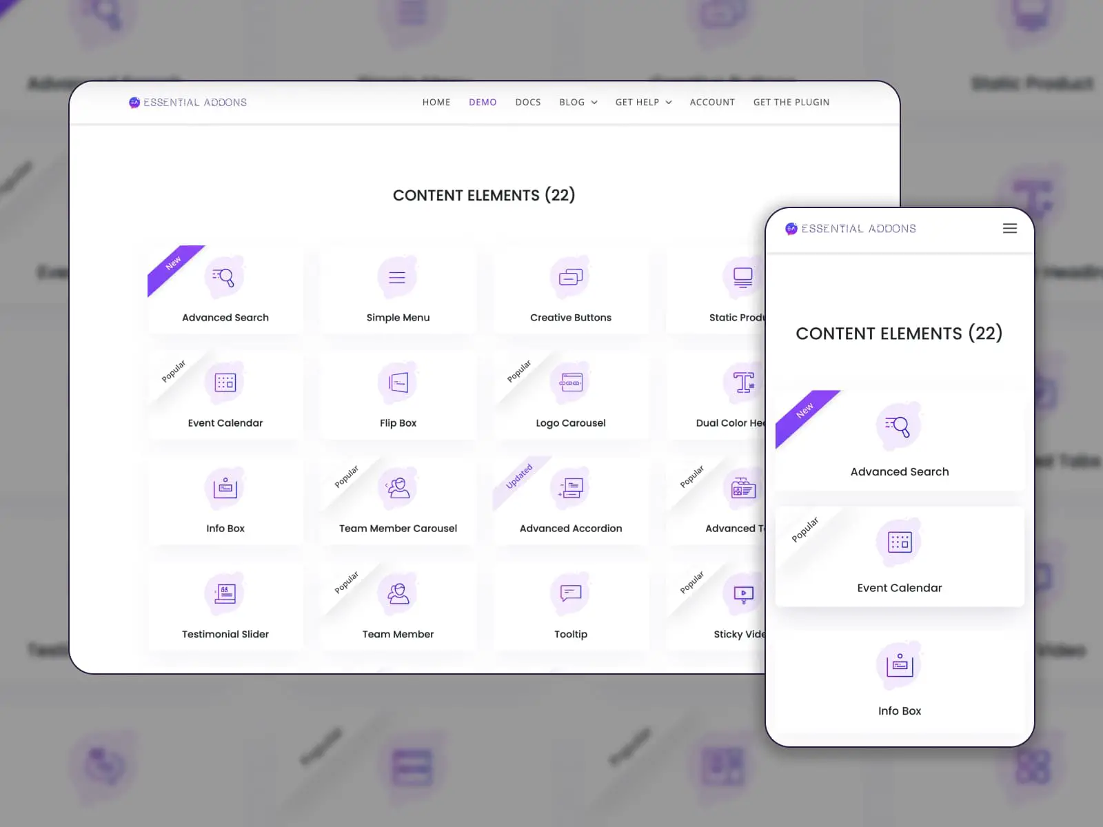 Widgets clave de los complementos esenciales para Elementor.