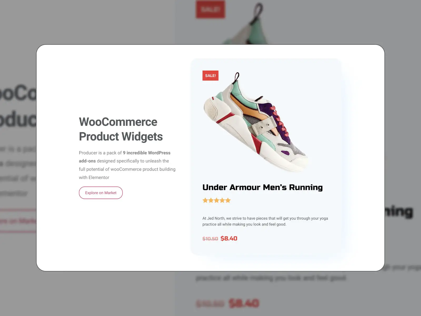 L'exemple de page de produit construit avec le plug-in de widget WooCommerce Product.