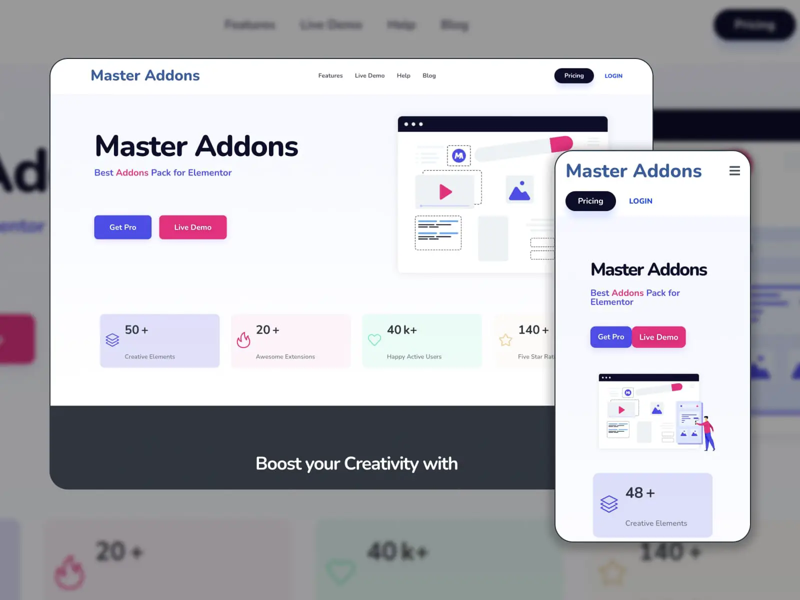 หน้า Landing Page ของส่วนขยาย Master Addons ที่คุณสามารถดาวน์โหลดได้ฟรี