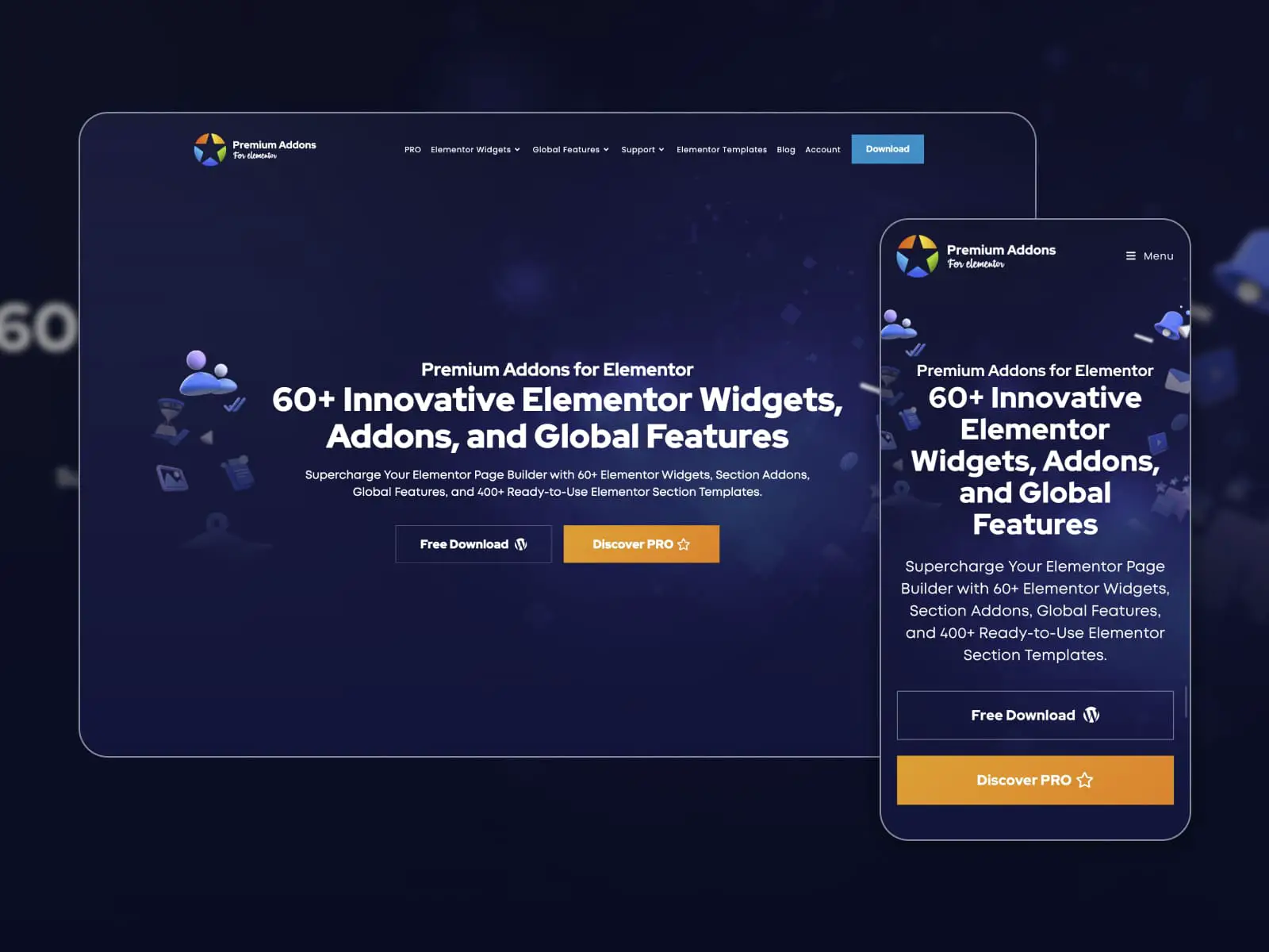 หน้า Landing Page ของ Premium Addons สำหรับ Elementor