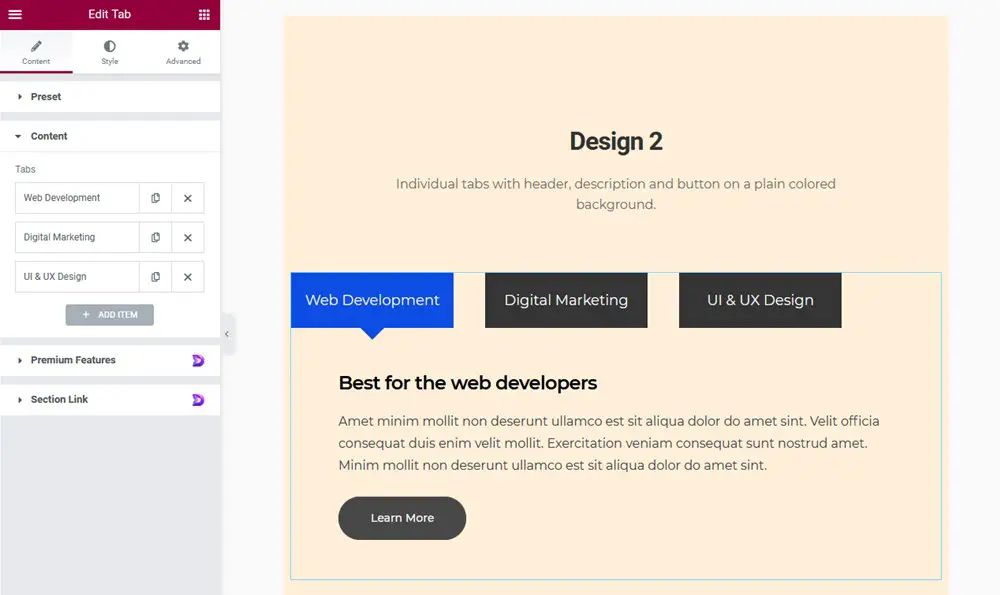 Registerkarten Design droit