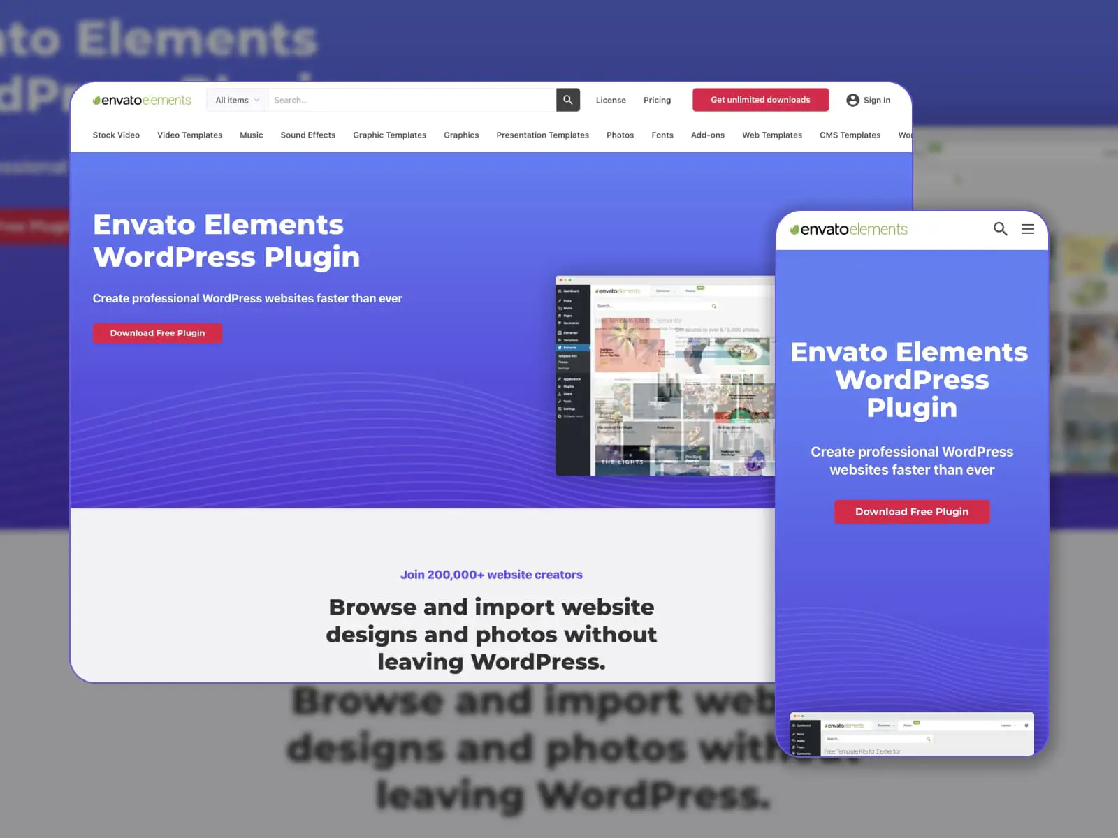 Envato Elements 主页。