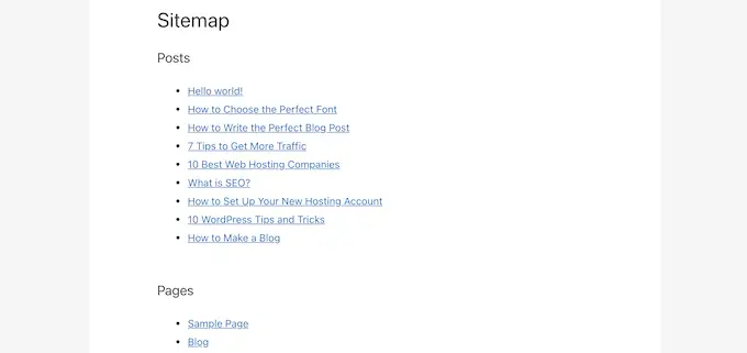 HTML sitemap example