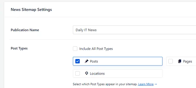 News sitemap settings