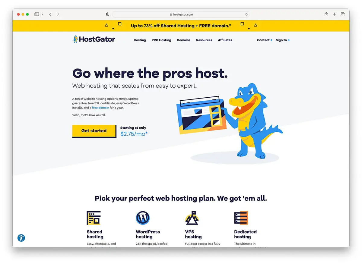 Hostgator - herhangi bir web sitesi için ucuz JSP barındırma