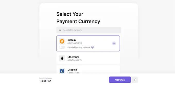 Choose cryptocurrency