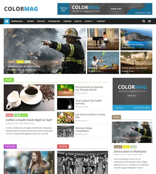 Página de demostración del tema ColorMag