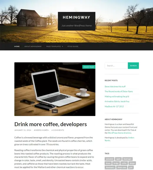 Tema de WordPress responsivo gratuito de Hemingway