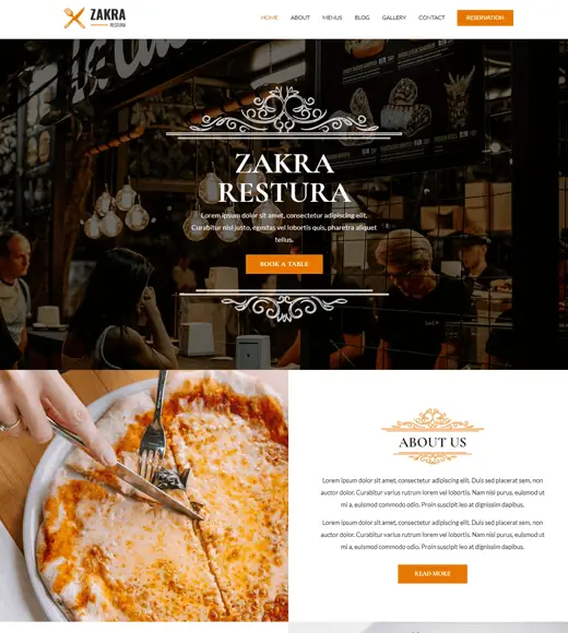 Zakra Restaurant En İyi Ücretsiz WordPress Şablonu