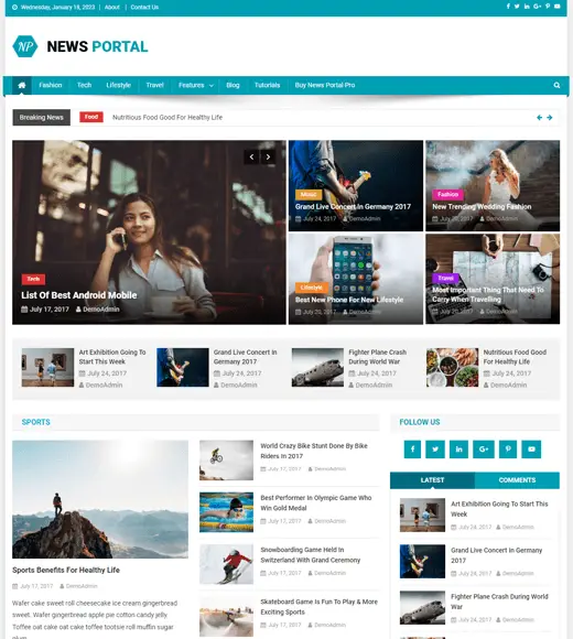 Demostración del tema del portal de noticias