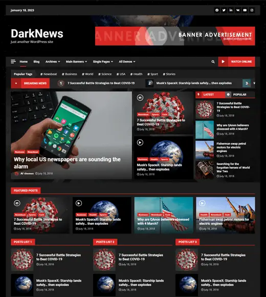 DarkNews 최고 무료 WordPress 테마