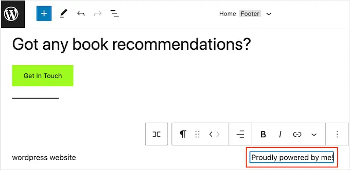 Changing the 'Powered by' links using the WordPress full-site editor (FSE)