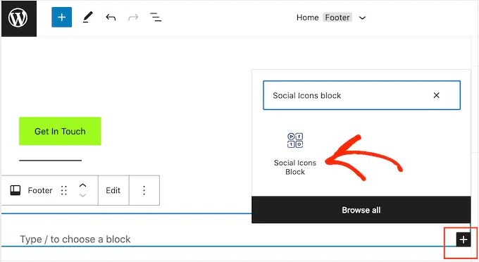 Adding social icons to the block-based footer area