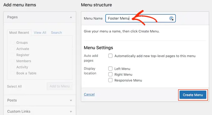 How to create a navigation menu for the WordPress footer