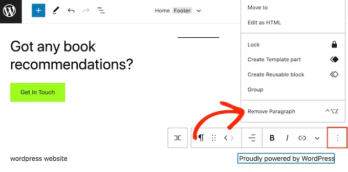 Deleting the Powered By WordPress links using the full-site editor