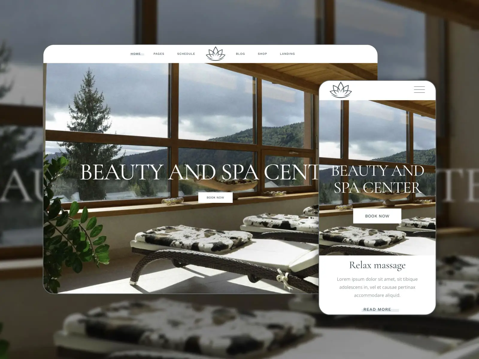 ภาพตัดปะของหน้าสาธิตของธีม Reina Spa Center WordPress