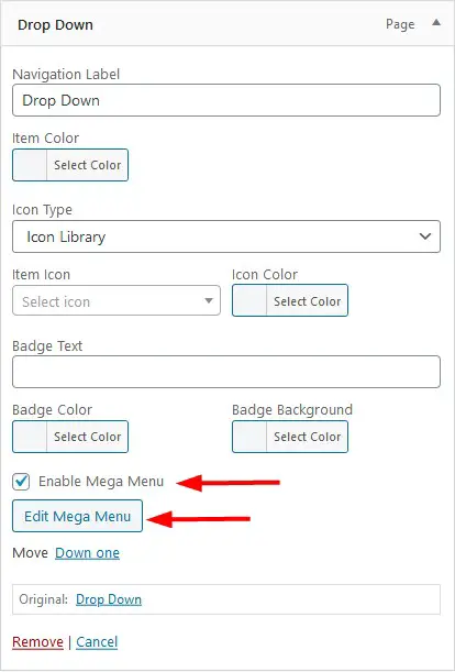 メガメニューワードプレスエレメンターを有効にする