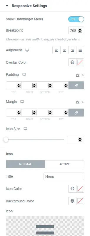 configuración del menú móvil