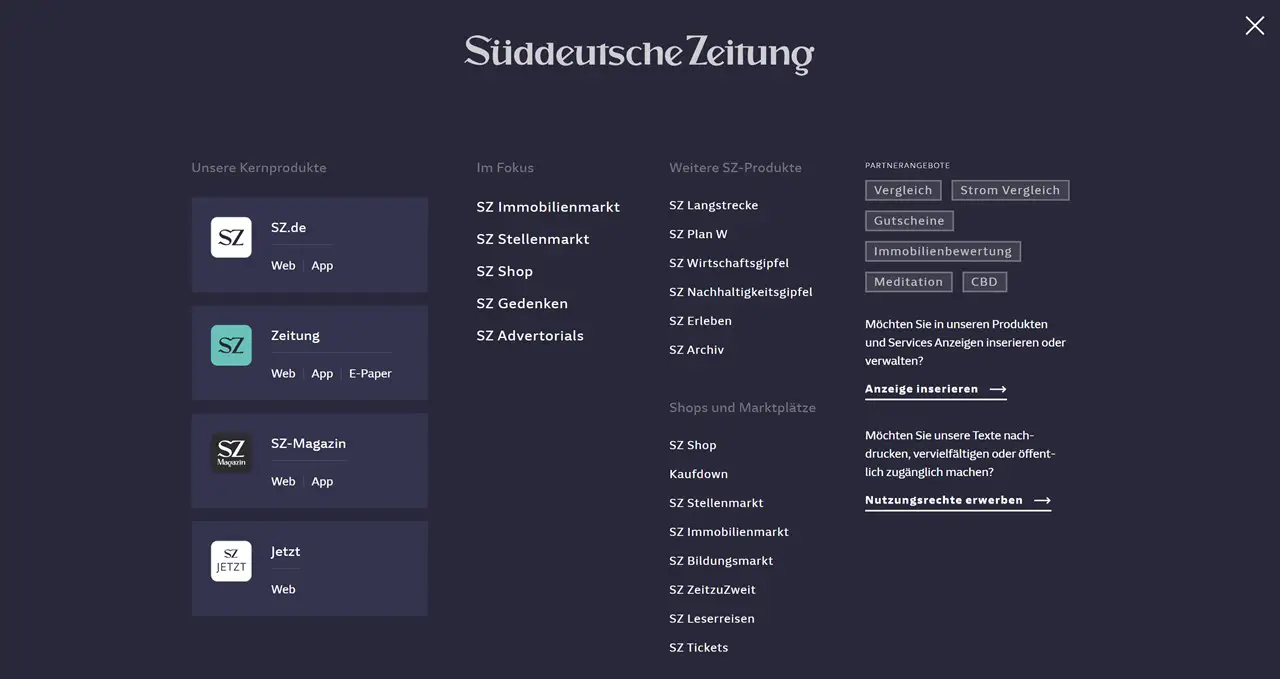 Suddeutsche zeitung mega menüsü.
